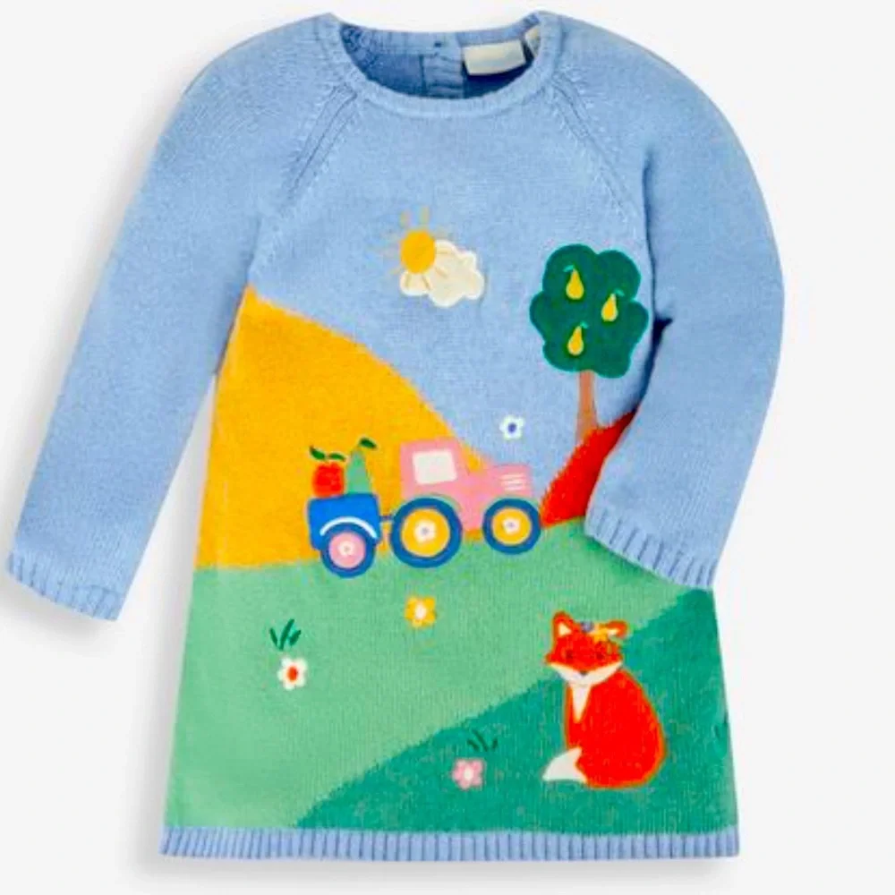 🆕NWT 🍄Jojo Maman Bebe’ 5t knitted applique’ sweater dress. HTF so soft. - Picture 7 of 10